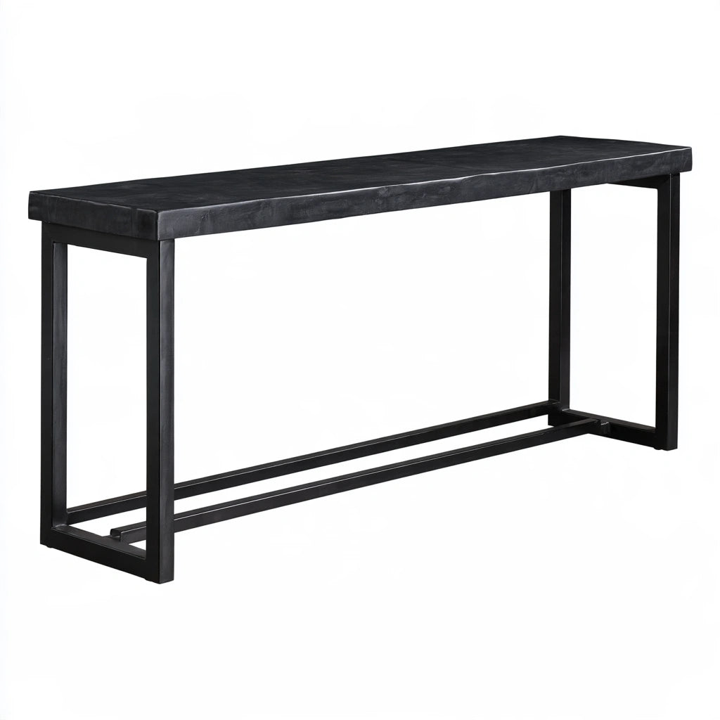 Black minimalist coat and hall table by coatandcatchall, shown from a three-quarter angle, with sleek modern design and smooth surface.