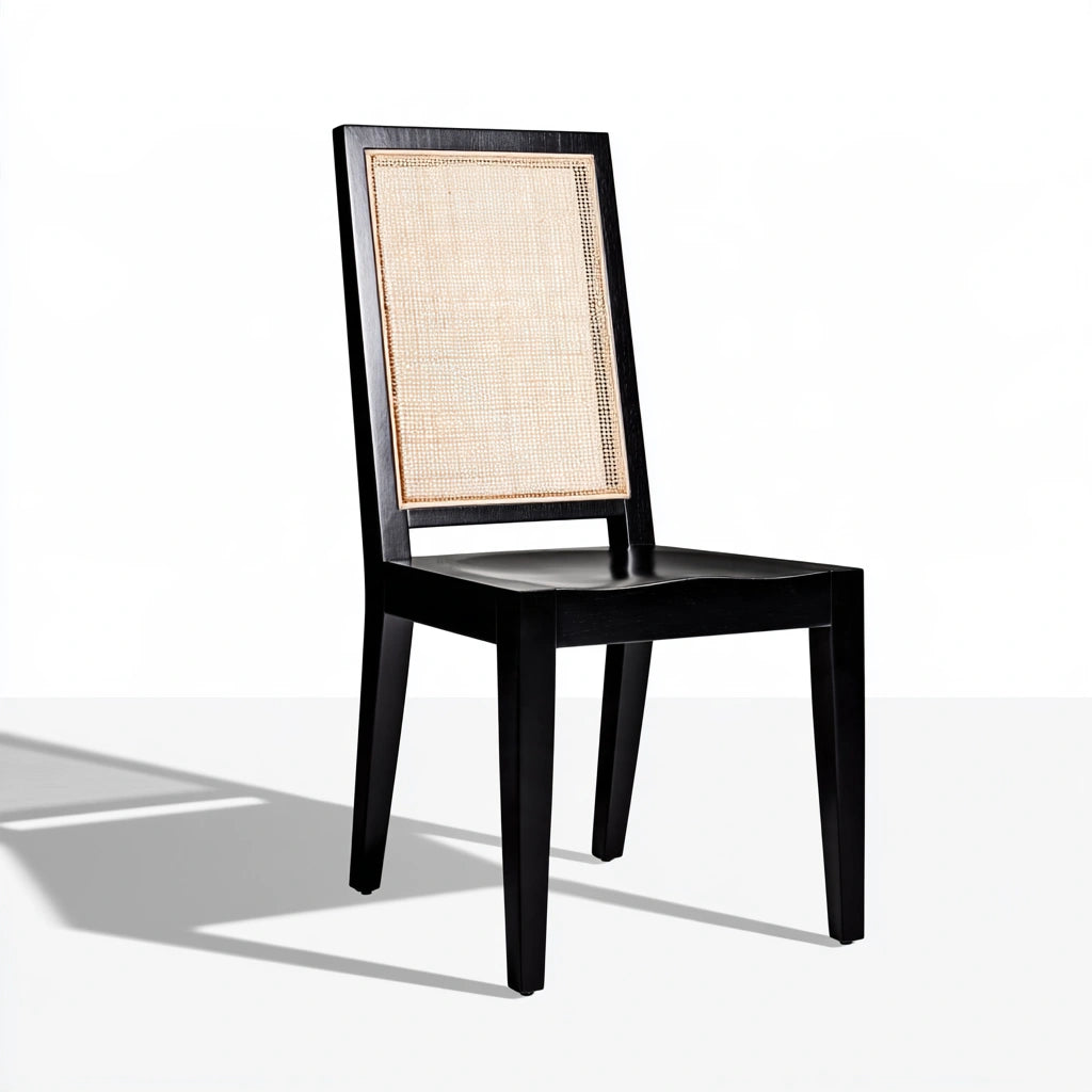 Black wooden dining chair from coatandcatchall, minimalist design with smooth finish and sturdy construction for modern kitchens.