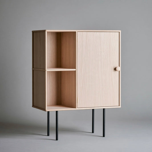 Wooden sideboard with rustic brown oak finish, featuring a light oak look and natural wood grain details.