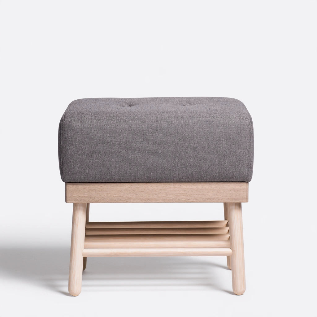 Minimalist bamboo shoe bench with built-in storage in natural brown, ideal for entryways and organizing footwear.