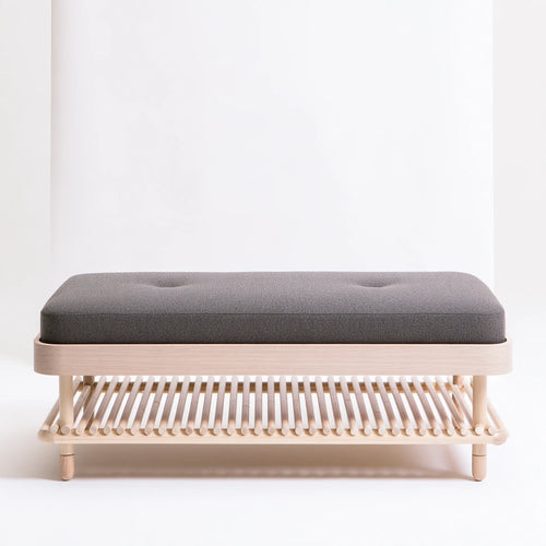 CoatandCatchall bamboo shoe storage bench in natural brown with minimalist design and built-in shoe storage for entryway organization.