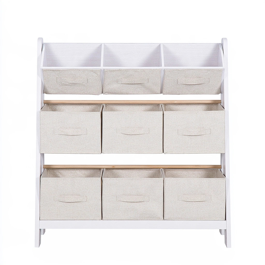 White wooden children's storage unit from coatandcatchall, minimalist kids' furniture for organized toy and clothing storage.