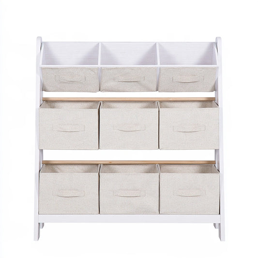 White wooden children's storage unit from coatandcatchall, minimalist kids' furniture for organized toy and clothing storage.