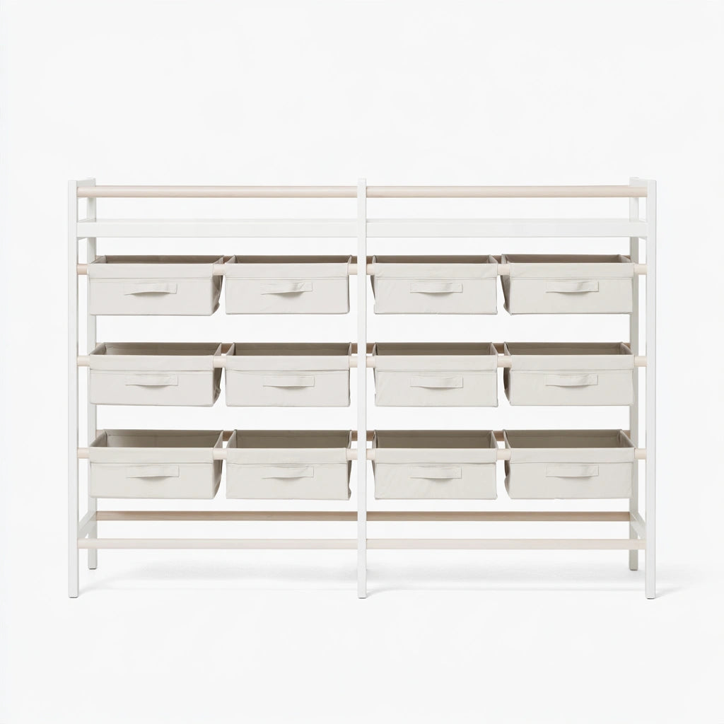 Minimalist white wooden children's storage unit from coatandcatchall, featuring a compact, clean design for kids' room organization.