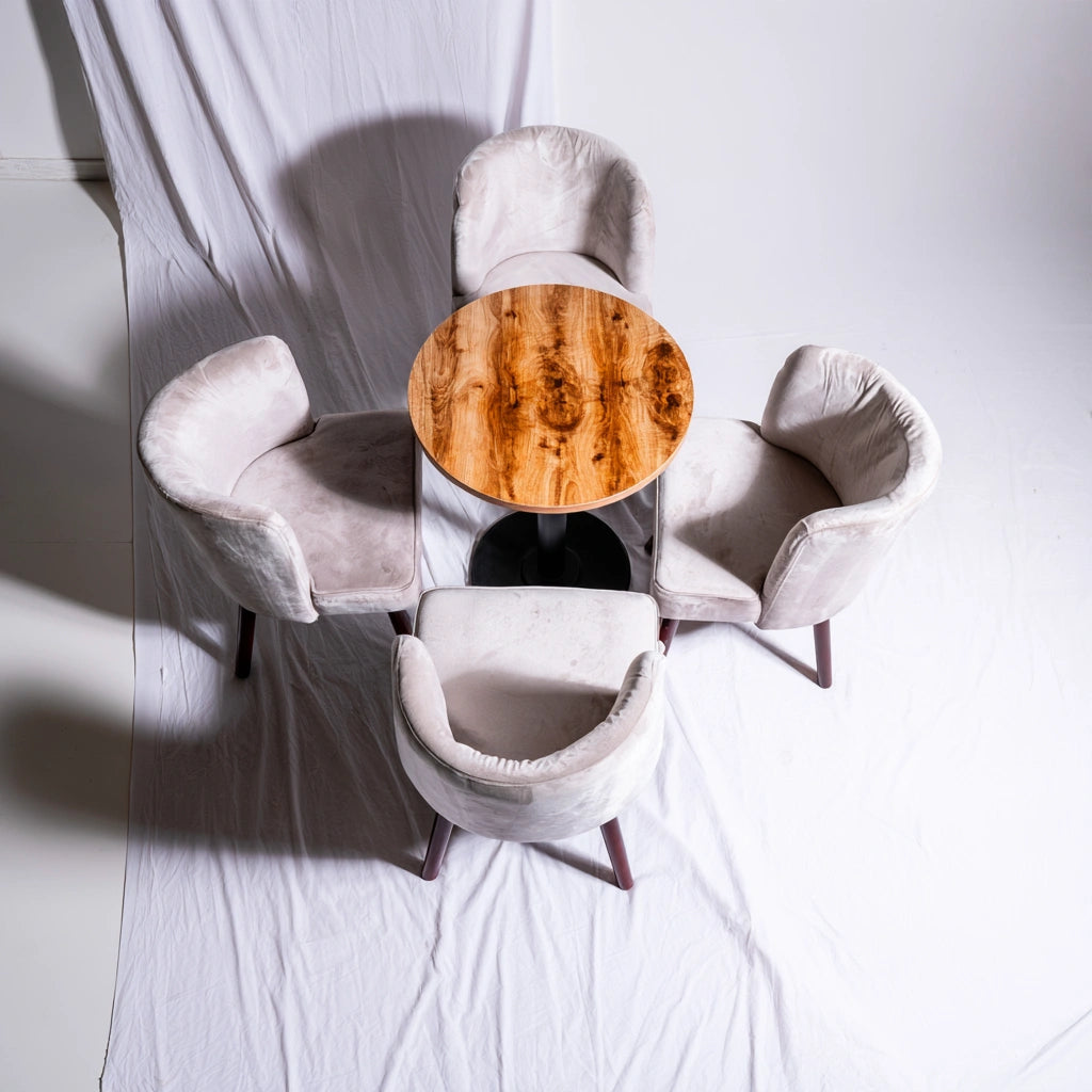 Coatandcatchall gray dining room set with minimalist table and matching chairs, modern contemporary design for stylish dining spaces.