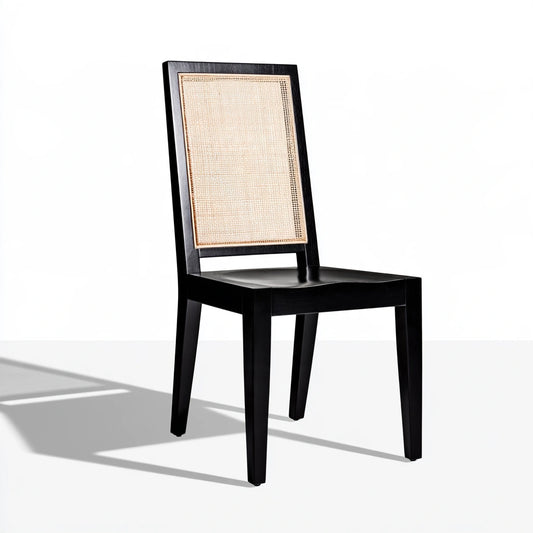 Black wooden dining chair from coatandcatchall, minimalist design with smooth finish and sturdy construction for modern kitchens.